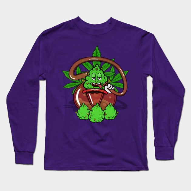 Weed Bud On Glass Bong and Marijuana Long Sleeve T-Shirt by tedykurniawan12